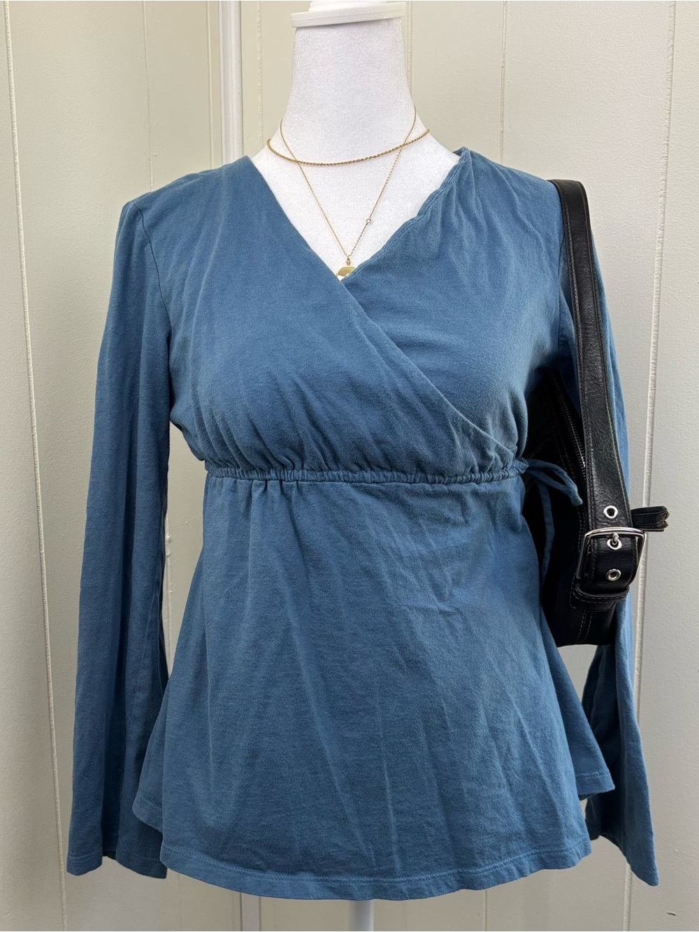 Mimi Maternity Dusty Blue Wrap-Style Long Sleeve Maternity Top
